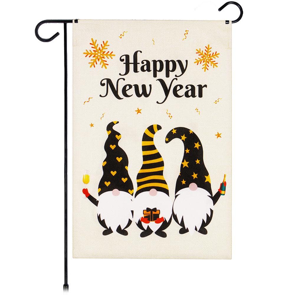 1 ft. x 1.5 ft. Burlap Happy New Year 3-Celebrating Gnomes 2-Sided Garden Flag Printed Burlap price history on PriceWatchPro
