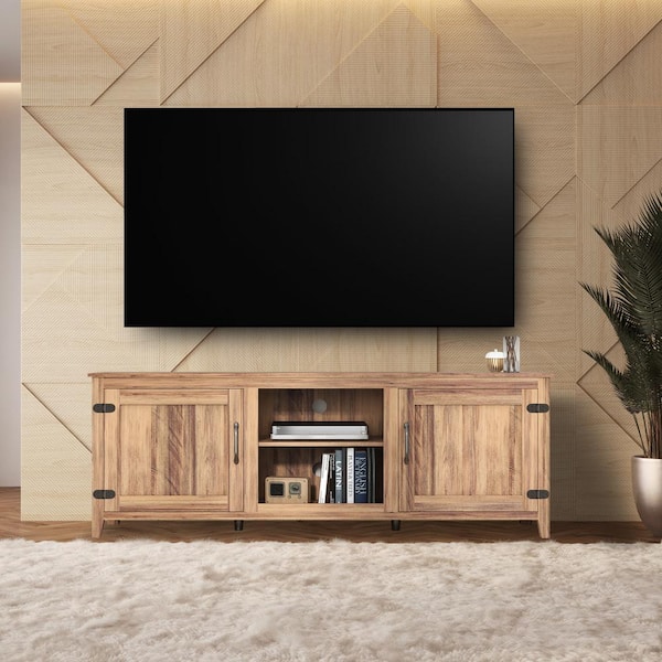 Unbranded Lyneth Light Brown TV Stand Fits TVs up to 50 to 55 in. with 2-Doors and 2-Shelves