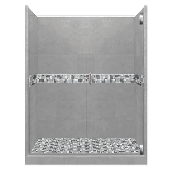 American Bath Factory Newport Grand Hinged 32 in. x 60 in. x 80 in. Right Drain Alcove Shower Kit in Wet Cement and Chrome Hardware