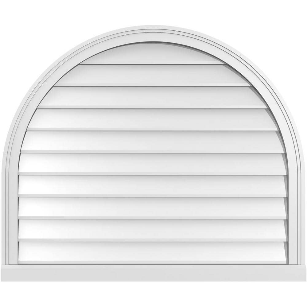 Ekena Millwork 38 in. x 32 in. Round Top White PVC Paintable Gable Louver Vent NonFunctional