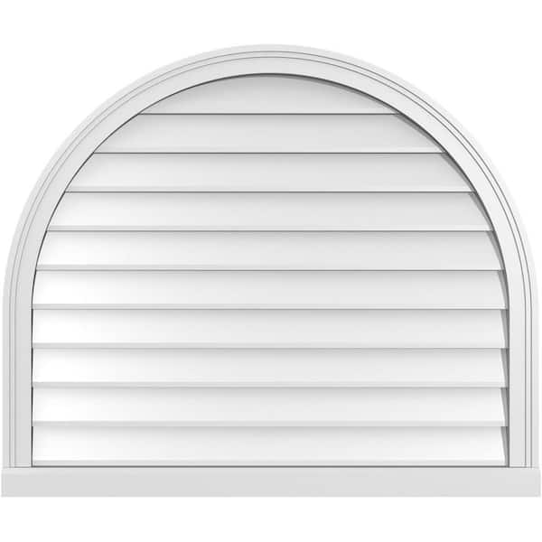 Ekena Millwork 38 in. x 32 in. Round Top White PVC Paintable Gable Louver Vent Non-Functional