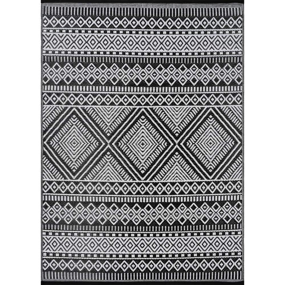 Beverly Rug 10 X 13 Black White Lightweight Moroccan Reversible Plastic ...