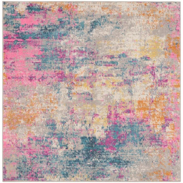 Passion Ivory Multicolor 4 ft. x 4 ft. Abstract Contemporary Square Area Rug