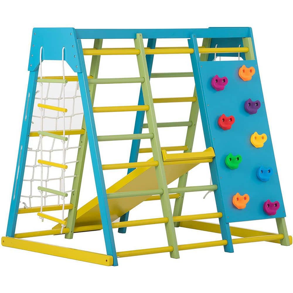 Magnolia Indoor Wood 6-in-1 Playset, Slide, Rock Climb Wall, Rope Wall Clim