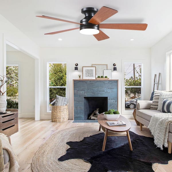 46 in. Indoor/Outdoor Flush Mount Brown Ceiling Fan with Dimmable 3 Color LED Light and Remote/APP Control