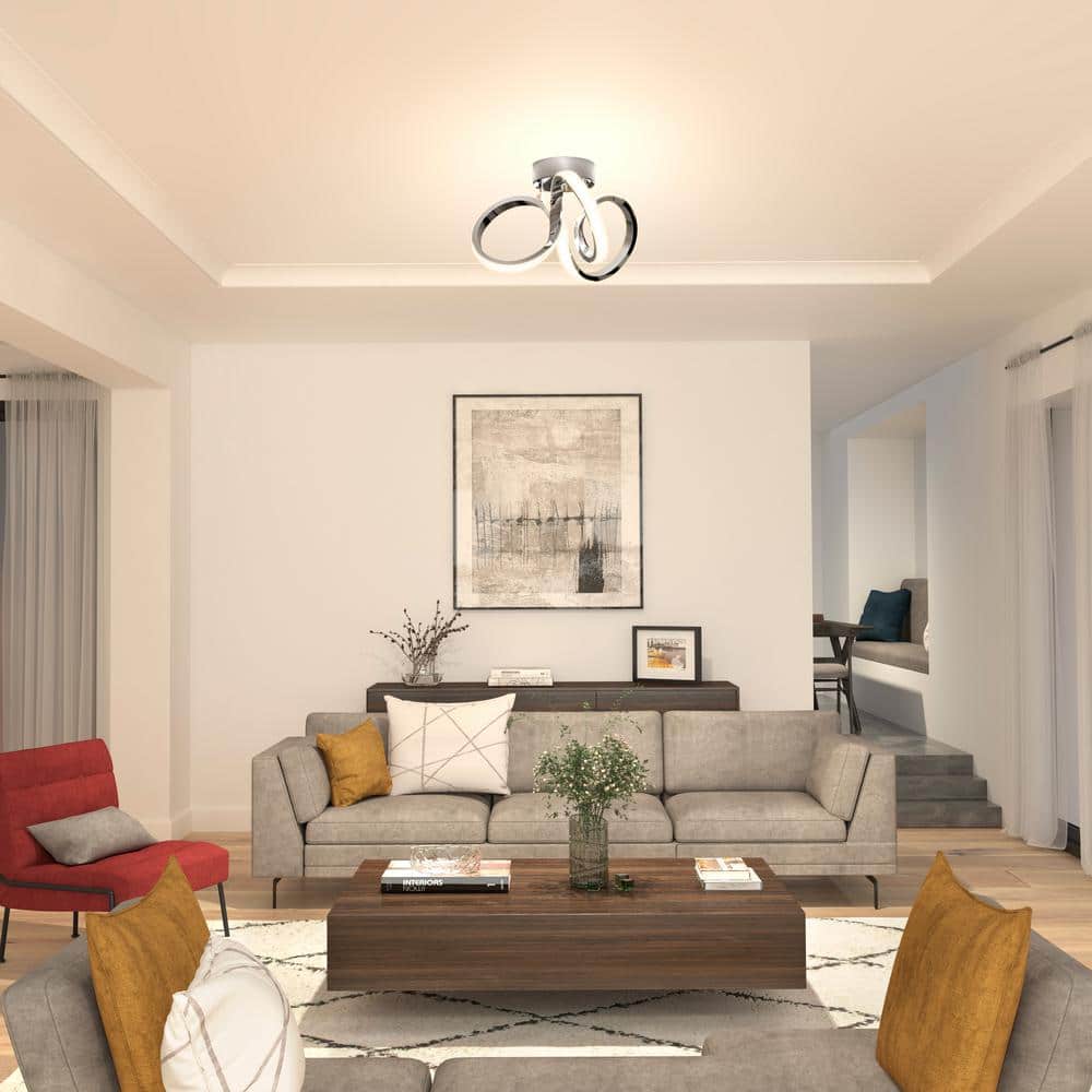 Swirl Chrome Abstract LED Semi Flush Mount Ceiling Light
