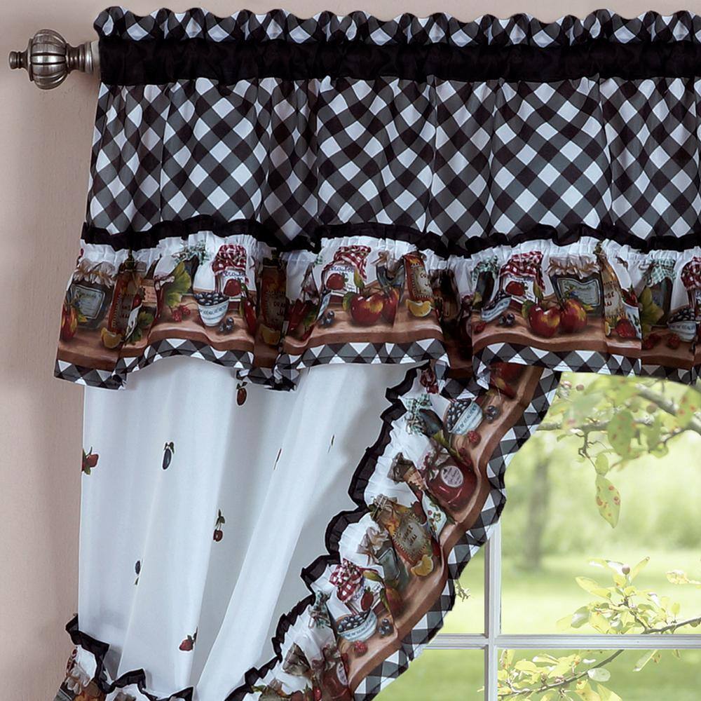 Black and White Gingham Mason Jars Cotton Polyester Tier Curtain Set