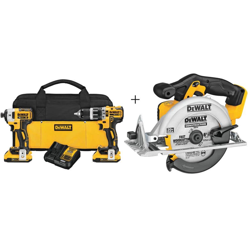 DEWALT 20V MAX XR Cordless Brushless Hammer Drill/Impact Combo Kit, Circular Saw, and (2) 20V 4.0Ah Batteries DCK287D2W391B Sansujyuku sansujyuku.com