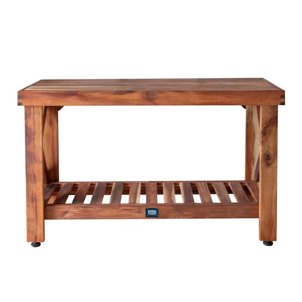 Backyard Discovery 48 in. W x 24 in. H Light Brown Acaia Wood Indoor/Outdoor Console Table with Slat Storage Shelf