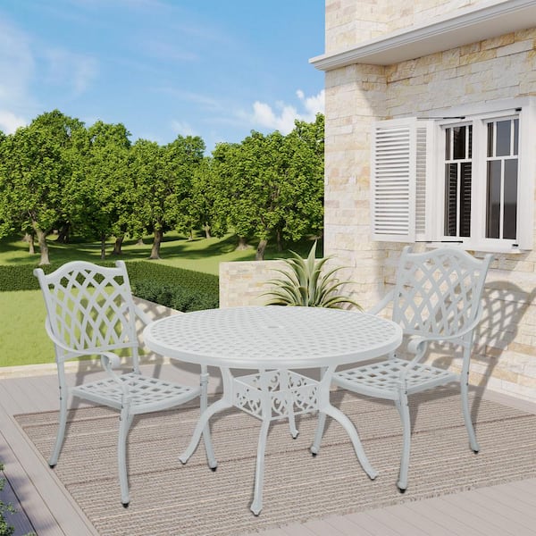 Boyel Living Set of 2 Cast Aluminum Outdoor Pattern Paired Backrest Dining Chair in White