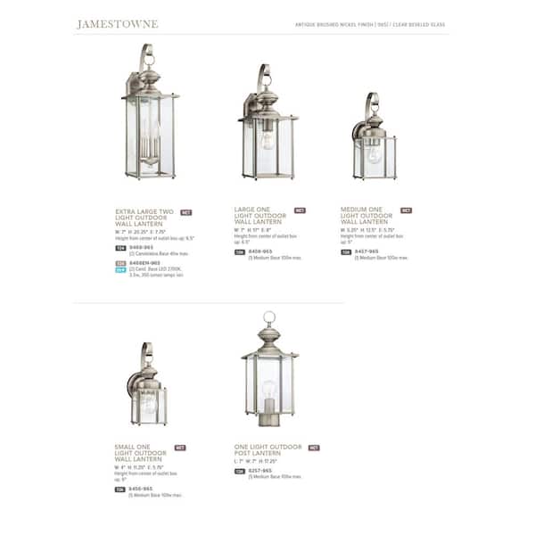 Generation Lighting - Jamestown 1-Light Antique Brushed Nickel Outdoor 12.5 in. Traditional Wall Lantern Sconce