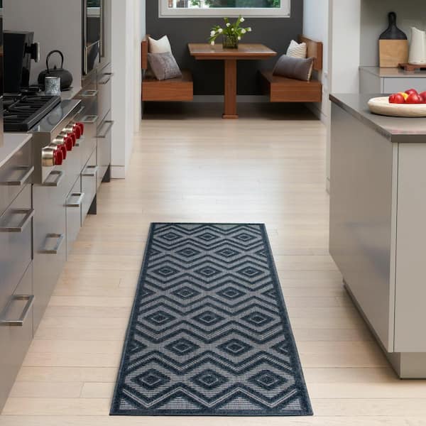 Versatile Navy Blue 2 ft. x 6 ft. Diamond Contemporary Runner Indoor Area Rug