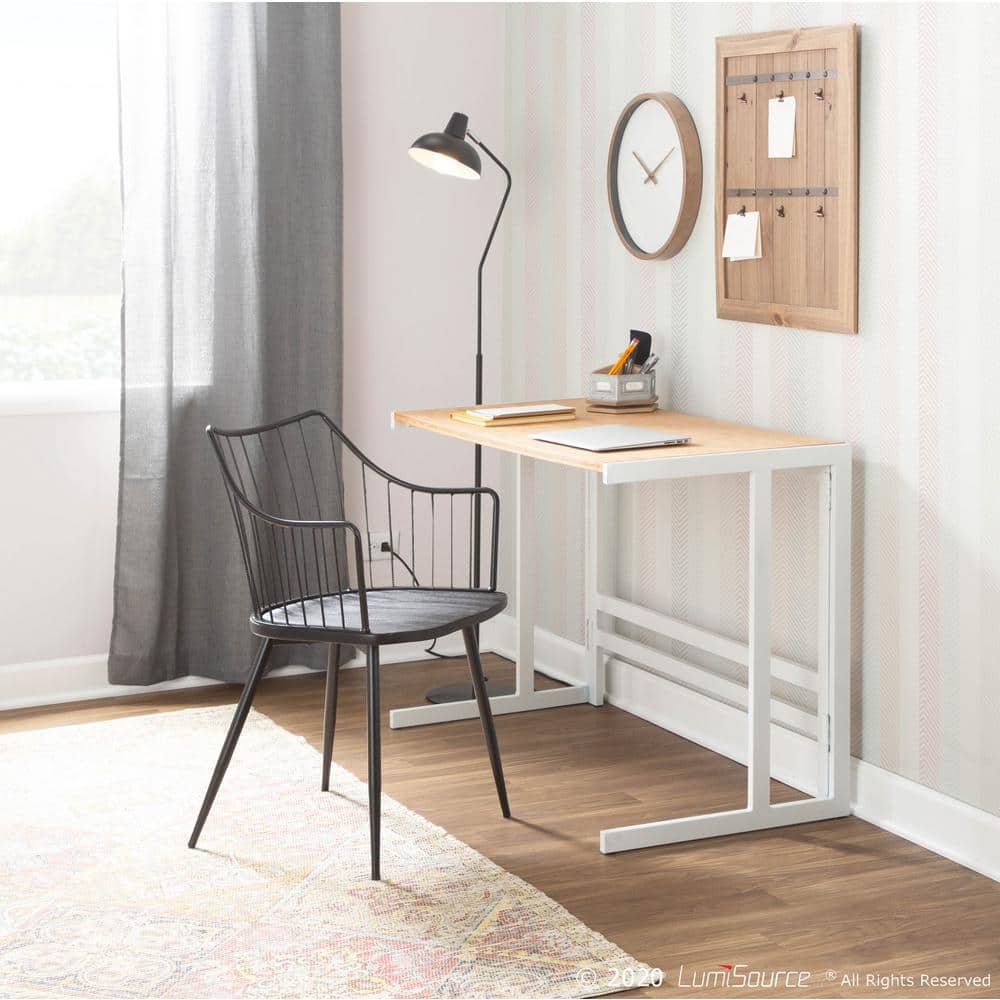 Winston Transitional Black Metal Arm Chair with Wood Seat