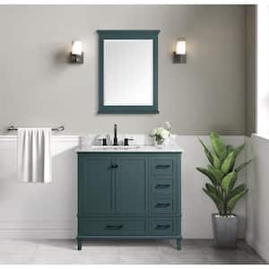 Merryfield 37 in. W x 22 in. D x 35 in. H Single Sink Freestanding Bath Vanity in Antigua Green with Carrara Marble Top