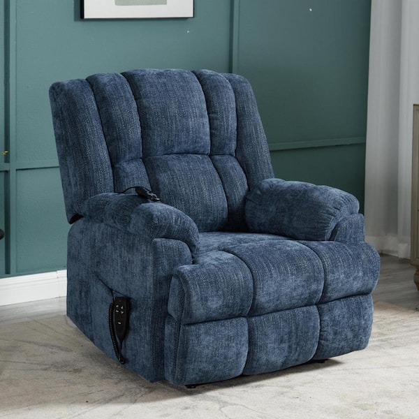 Blue Dual Motor Heat Massage Infinite Position Up to 350 lbs.. Chenille Lift Recliner with Medium-firm and Heavy Duty