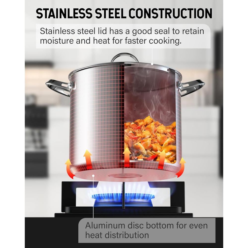 20-Quart Silver Stainless Steel Deep Cooking Stockpot with Lid