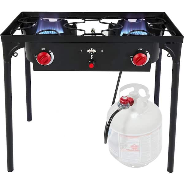 HIKE CREW Double-Burner 150,000 BTU Gas Camping Stove, Portable Propane Grill Stove with Auto Ignition in Black