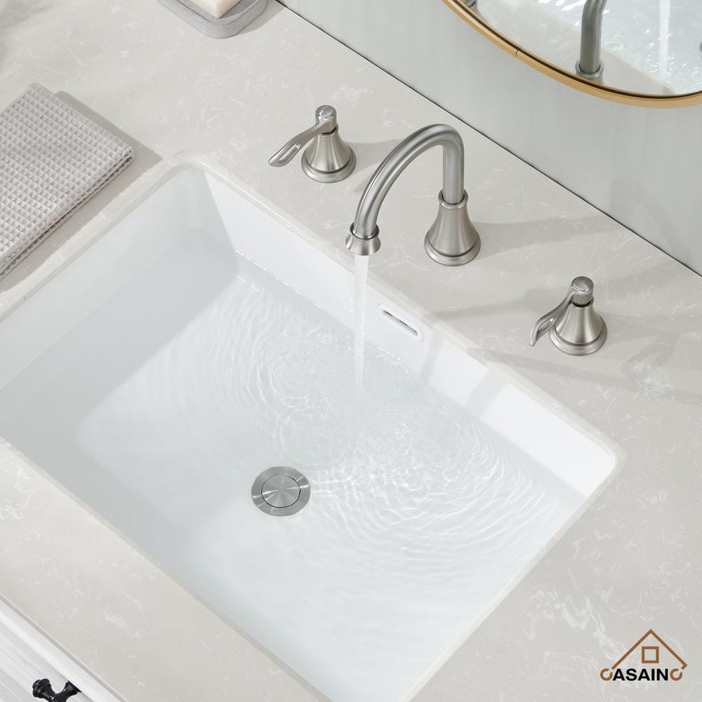 Brushed Nickel 8-Inch Widespread 2-Handle Bathroom Faucet with Drain