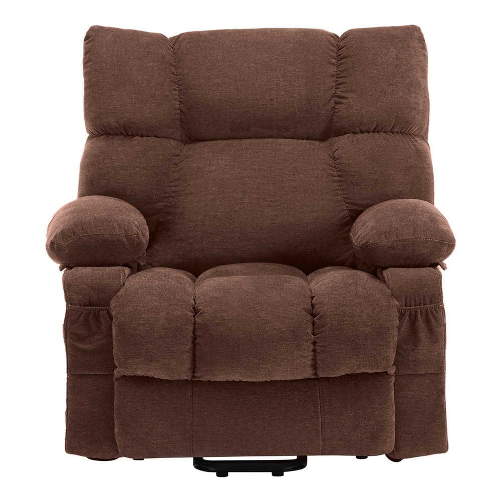 42 in. W Brown Polyester Blend Recliner with Remote Control, Tufted and Sto