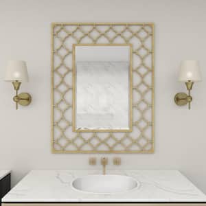 50 in. x 38 in. Quatrefoil Rectangle Framed Gold Wall Mirror