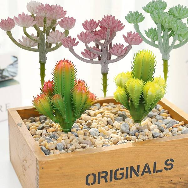 Unbranded 1.8 in. 14 Pieces Green Indoor Artificial Succulent Plant Set  Faux Cactus Decorative Plastic Plants for Home Garden DIY 59C1124D1955