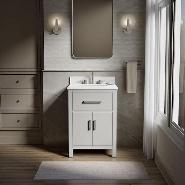 Kresla 25in. Single Sink Freestanding Atmos Grey Bath Vanity with White Quartz Top Assembled