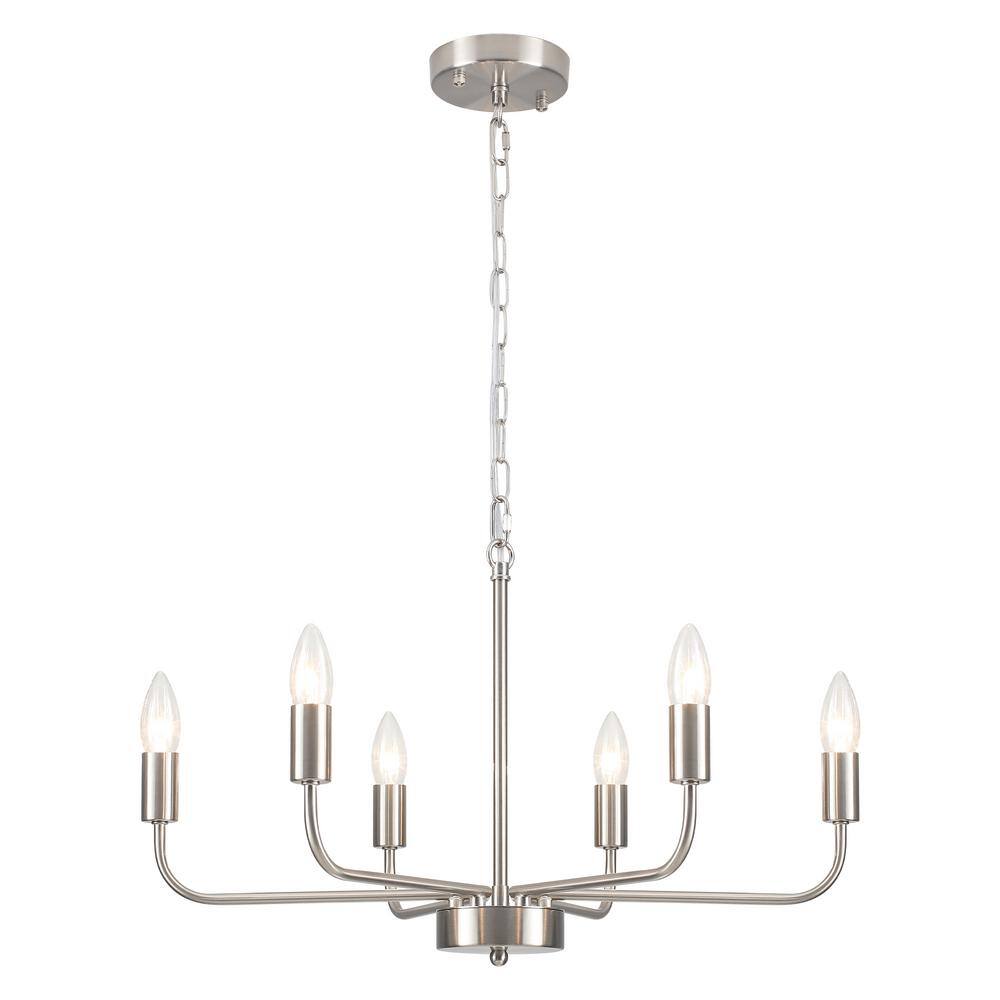 6-Light Nickel Farmhouse Candle Linear Chandelier for Living Room with No Bulbs Included price history on PriceWatchPro