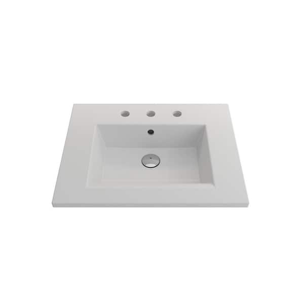BOCCHI Ravenna 24.5 in. 3-Hole Matte White Fireclay Rectangular Wall-Mounted Bathroom Sink with Overflow