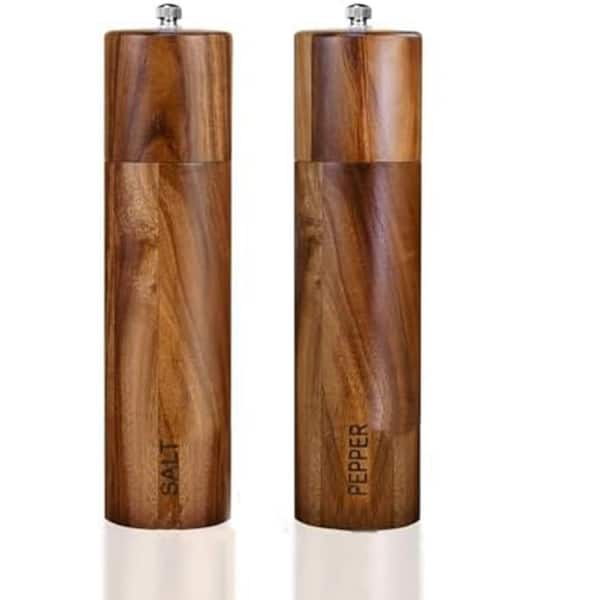 Acacia Wood Salt and Pepper Grinder Set 2 Pack Adjustable Coarseness Mills Ceramic Core Table Shaker 8 Inch