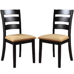 Black Wood Beige Microfiber Dining Chairs (Set of 2)