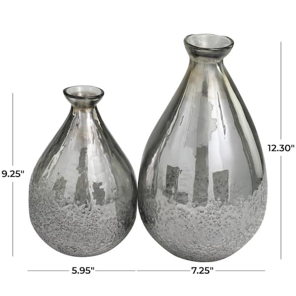 Litton Lane Gray Textured Teardrop Glass Decorative Vase (Set of 2