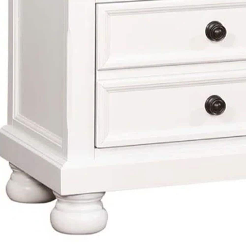 White Wooden Nightstand with Hidden Drawer and Bun Legs