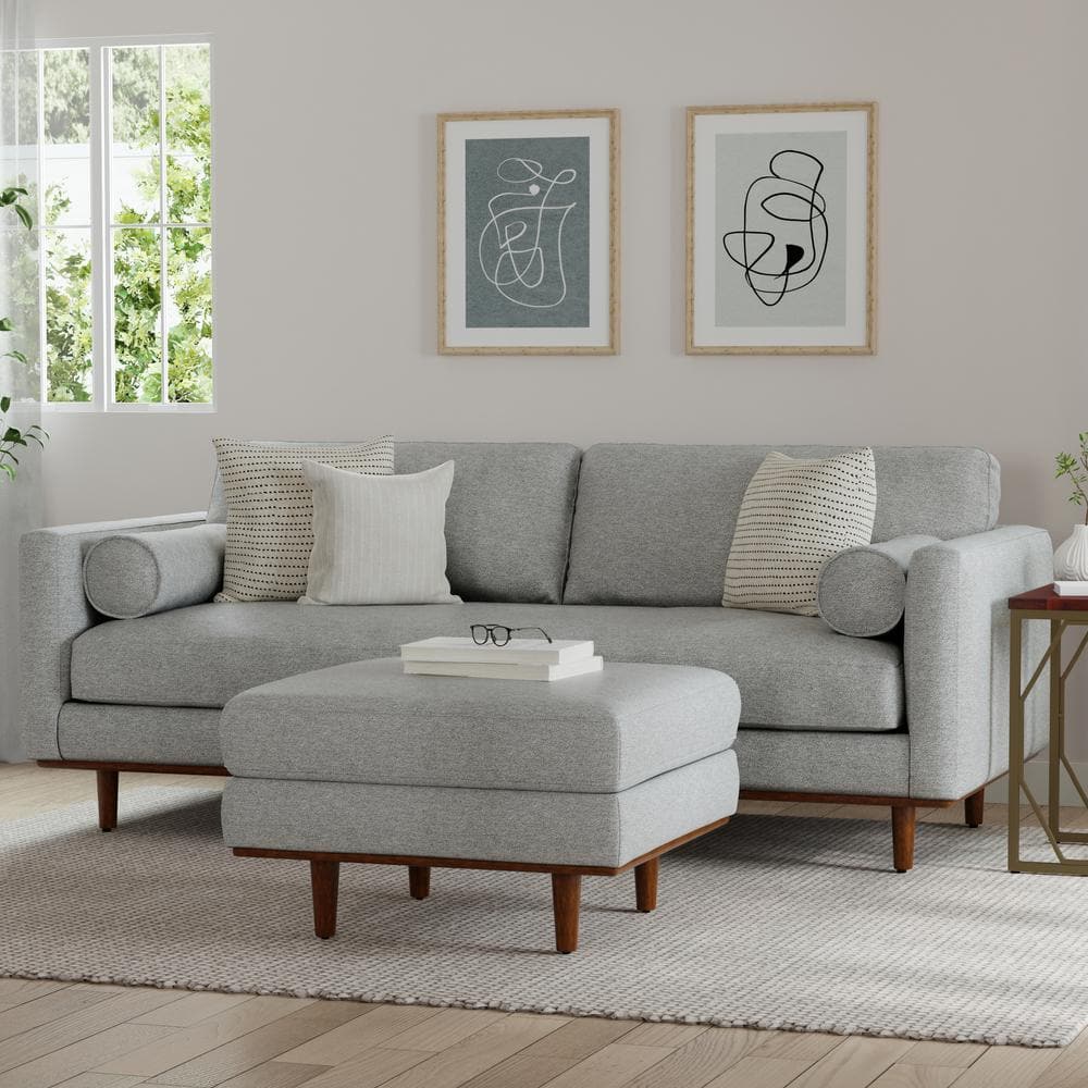 Morrison Mist Grey Fabric Mid-Century Modern 89-Inch Sofa