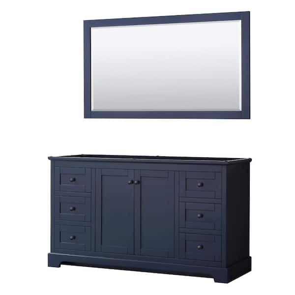 Wyndham Collection Avery 59.25 in. W x 21.75 in. D x 34.25 in. H Single Bath Vanity Cabinet without Top in Dark Blue with 58 in. Mirror