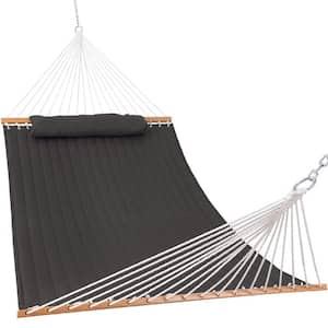 12 ft. Double Quilted Fabric Dark Gray Hammock with Spreader Bars and Detachable Pillow