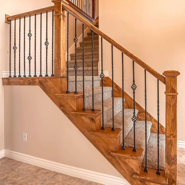 44 in. H x 1/2 in. W Black Steel Long Hollow Interior Stair Railing Square Baluster with Single Basket (12-Pack)