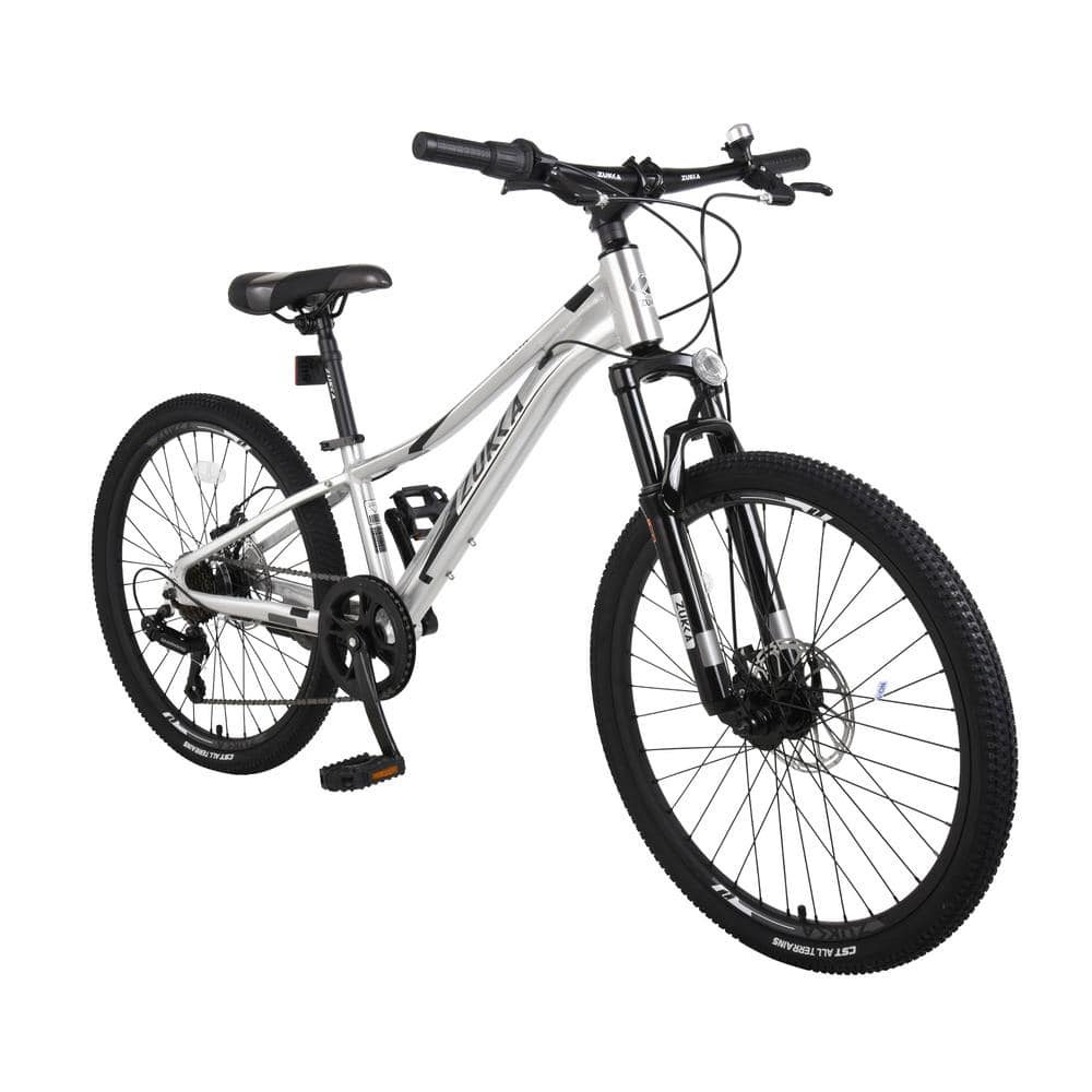 24 in. Silver Girls and Boys Shimano 7-Speed Mountain Bike
