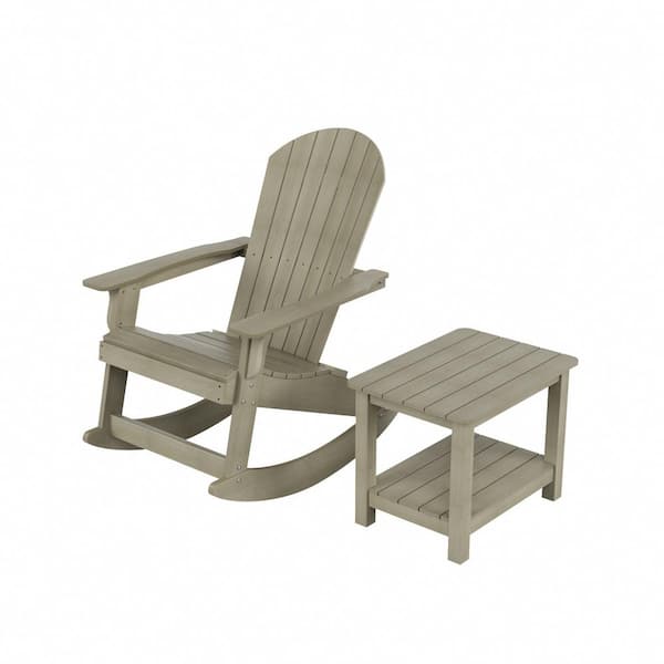 WESTIN OUTDOOR Vineyard 2-Piece Weathered Gray Outdoor Patio Rocking Adirondack Chair with 2-Tier Side Table