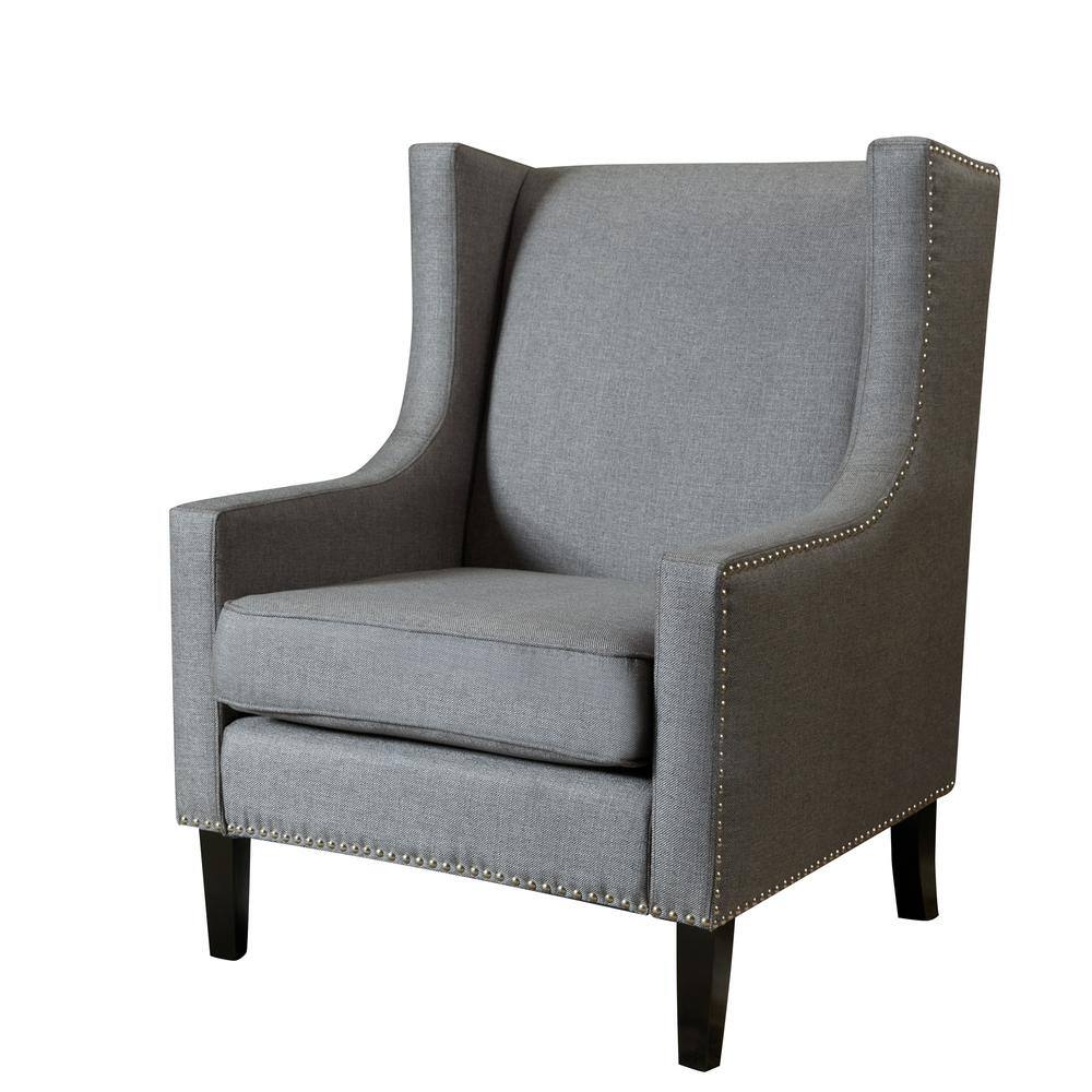 Dark Gray Polyester Accent Chair, Dark Grey Accent Chair With Arms