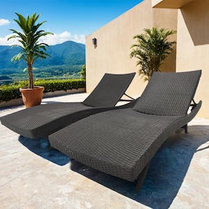 Black Wicker Outdoor Chaise Lounge Chairs (2-Pieces Set)
