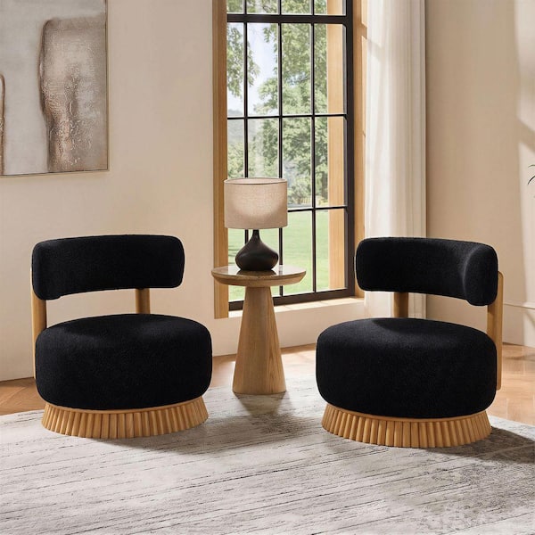 Black Polyester Upholstered Armless Side Chair Set of 2 with Thatched Roof Rod Design