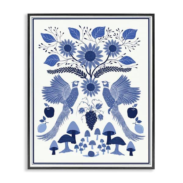 Stupell Industries Woodland Blue Folk Pattern by Darlene Seale Black Framed Nature Giclee Art Print 14 in. x 11 in.