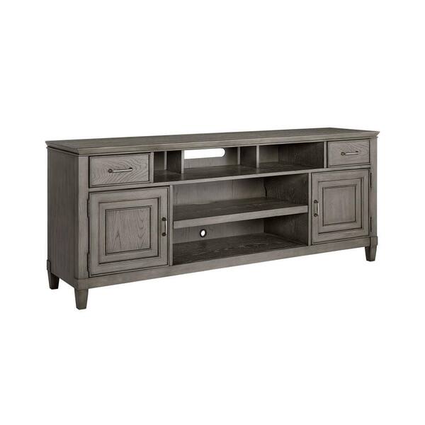 Benjara 74 in. Gray Wood TV Stand Fits TVs up to 78 in. with 2-Cabinet Doors and 2-Drawers