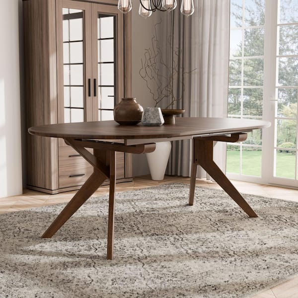 Shelun V Rich Walnut Wood 78.5 in. Double Pedestal Base Extendable Dining Table with Twin Leaf (Seats 6)