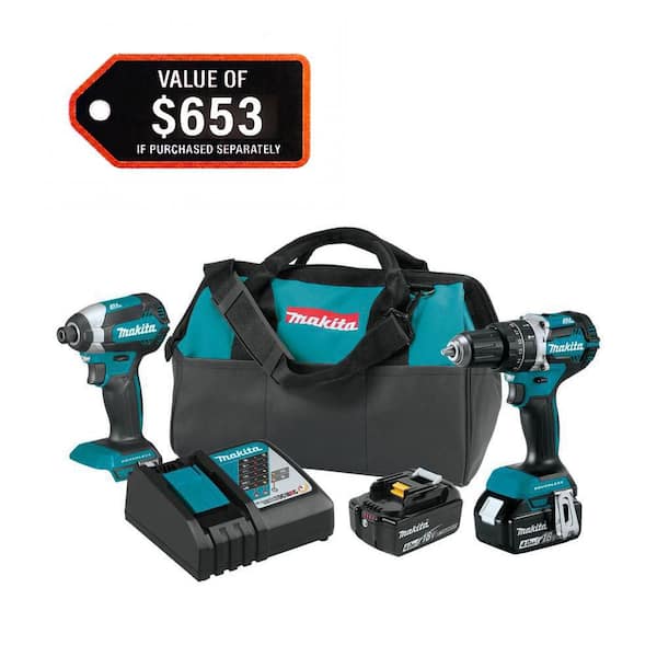 18V LXT Lithium-Ion Brushless Cordless Hammer Drill and Impact Driver Combo Kit (2-Tool) w/ (2) 4Ah Batteries, Bag