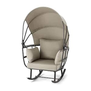 Outdoor Aluminum Rocking Egg Chair with Grey Cushion and Folding Canopy