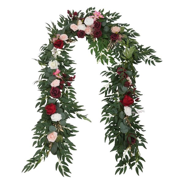 9 ft. Red Artificial Mixed Flower Garland Wedding Arch Artificial Flower Decoration