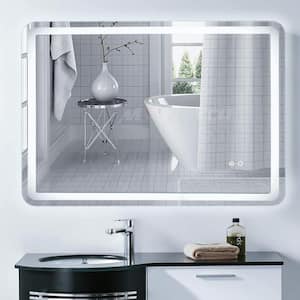 27.5 in. W x 35.4 in. H Rectangular Frameless Wall Mounted Bathroom Vanity Mirror Anti-Fog Dimmable LED with Light