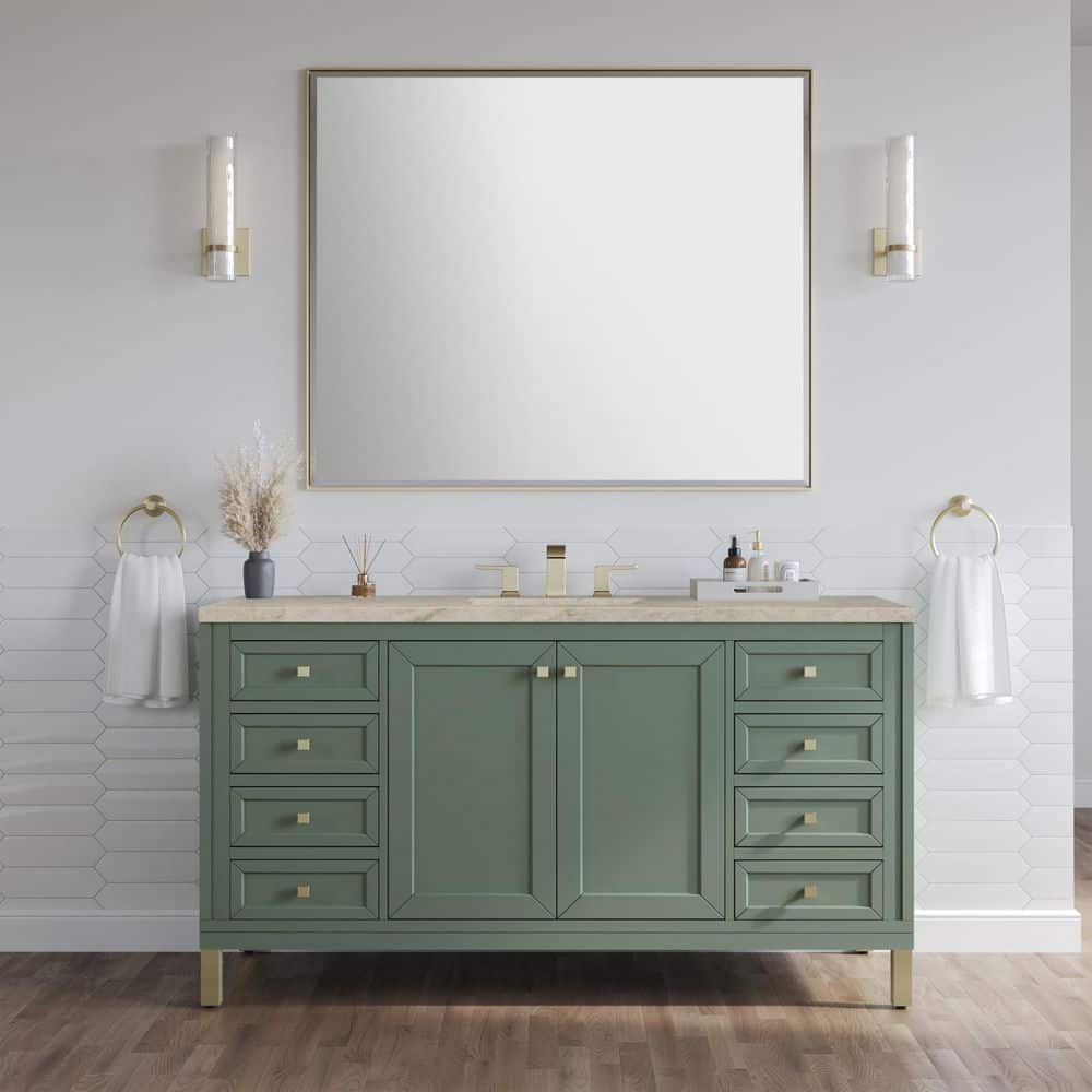 Chicago 60.0 in. Single Bath Vanity in Smokey Celadon with Tajnar Engineered Composite Top price history on PriceWatchPro
