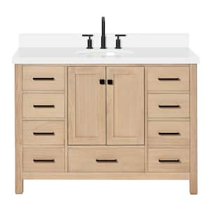 Cambridge 49 in. W x 22 in. D x 36 in. H Single Sink Bath Vanity in Oak with Pure White Quartz Top